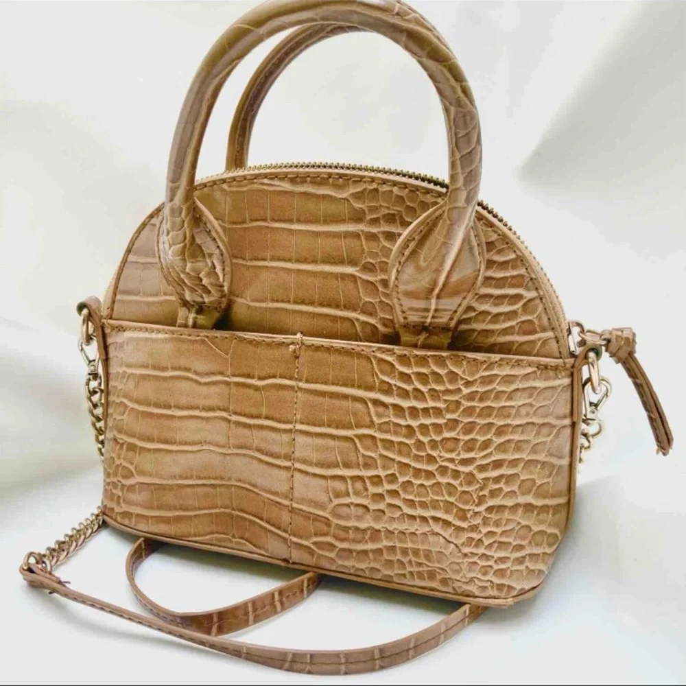 Zara Elegant Tan Crocodile-Embossed Handbag - Picture 2 of 14